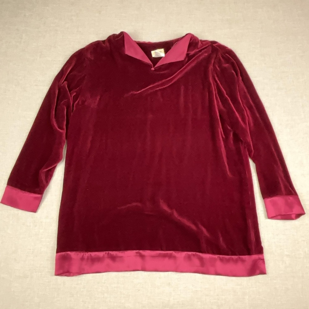 Vintage Neiman Marcus Tunic Blouse‎ Womens S Red Velvet Rayon Silk Long Sleeve